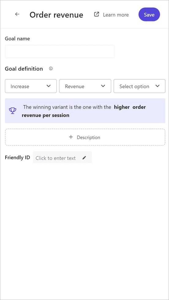 Adding a revenue goal to an experiment in Sitecore Personalize.