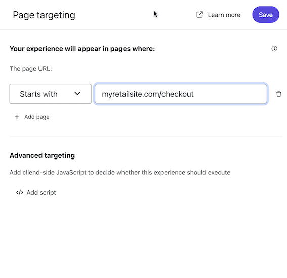 Add an operator and required characters to target a page.