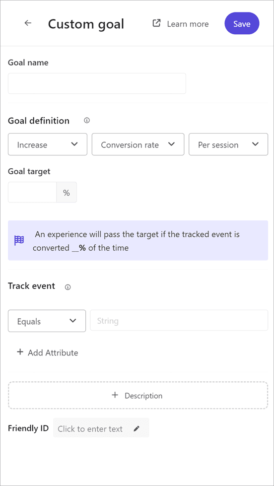 Adding a custom conversion rate goal to an experience in Sitecore Personalize.