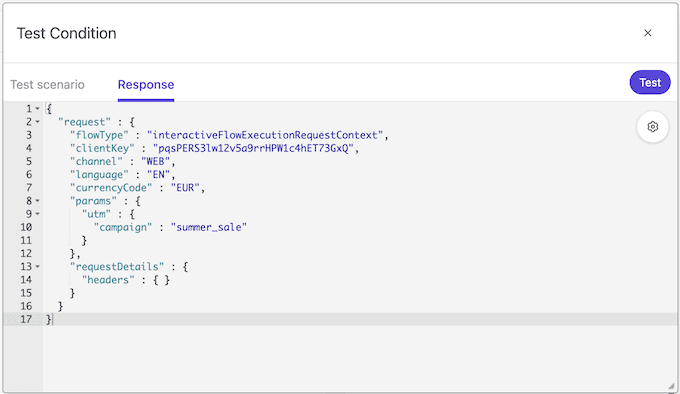 Parameters in the test response
