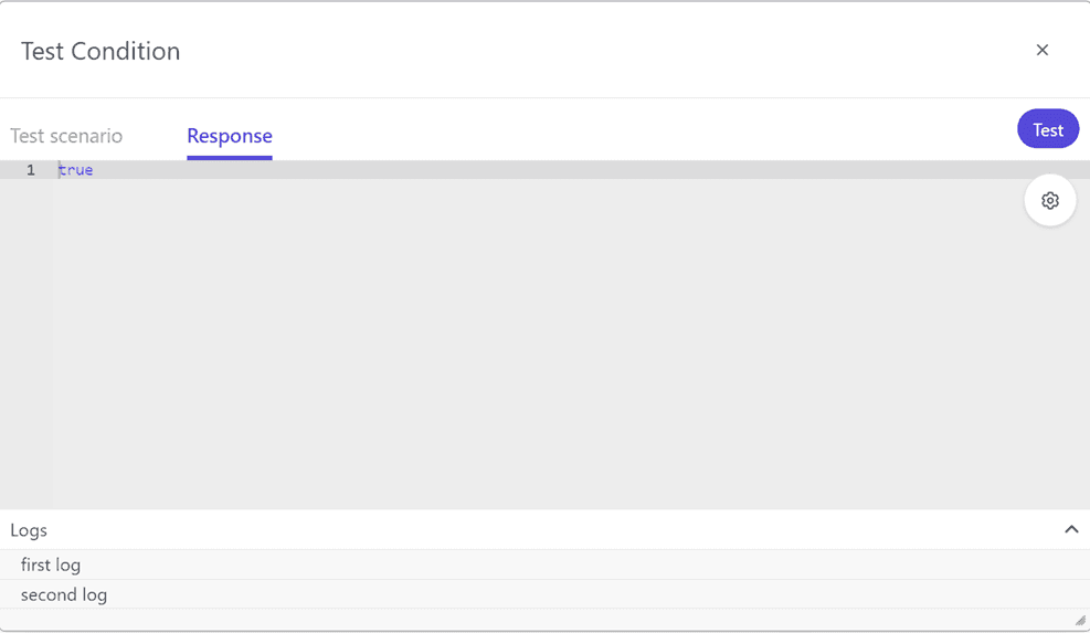 Print statement logs in the Response tab.