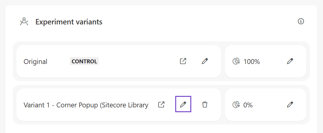 Click Edit to open the variant using the web template you want to edit.