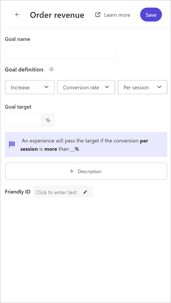 Adding a conversion rate goal to an experience in Sitecore Personalize.