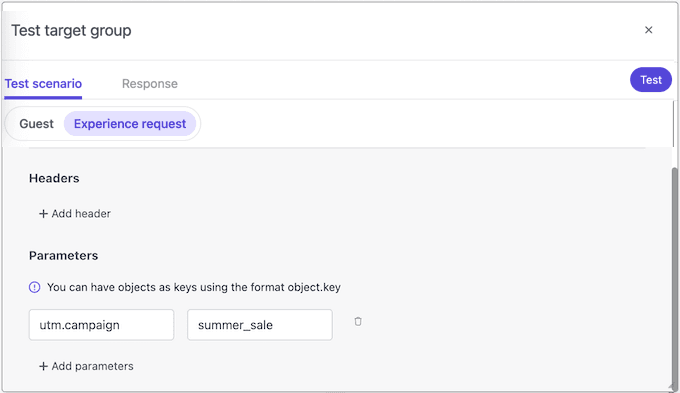 Add parameters to test conditions