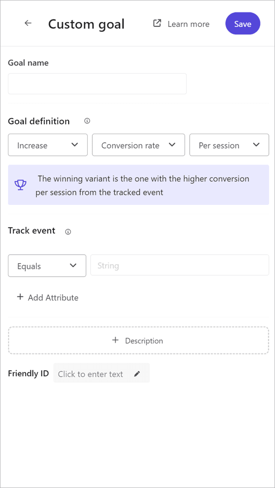 Adding a custom conversion rate goal to an experiment in Sitecore Personalize.