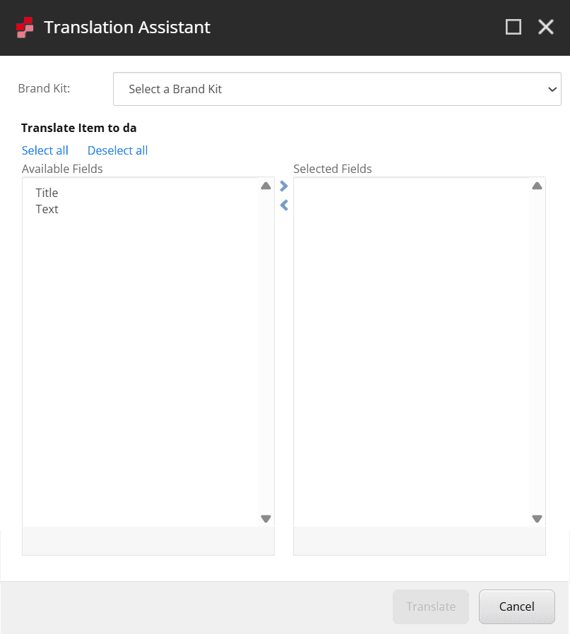 Select all fields or specific fields to translate into the target language.
