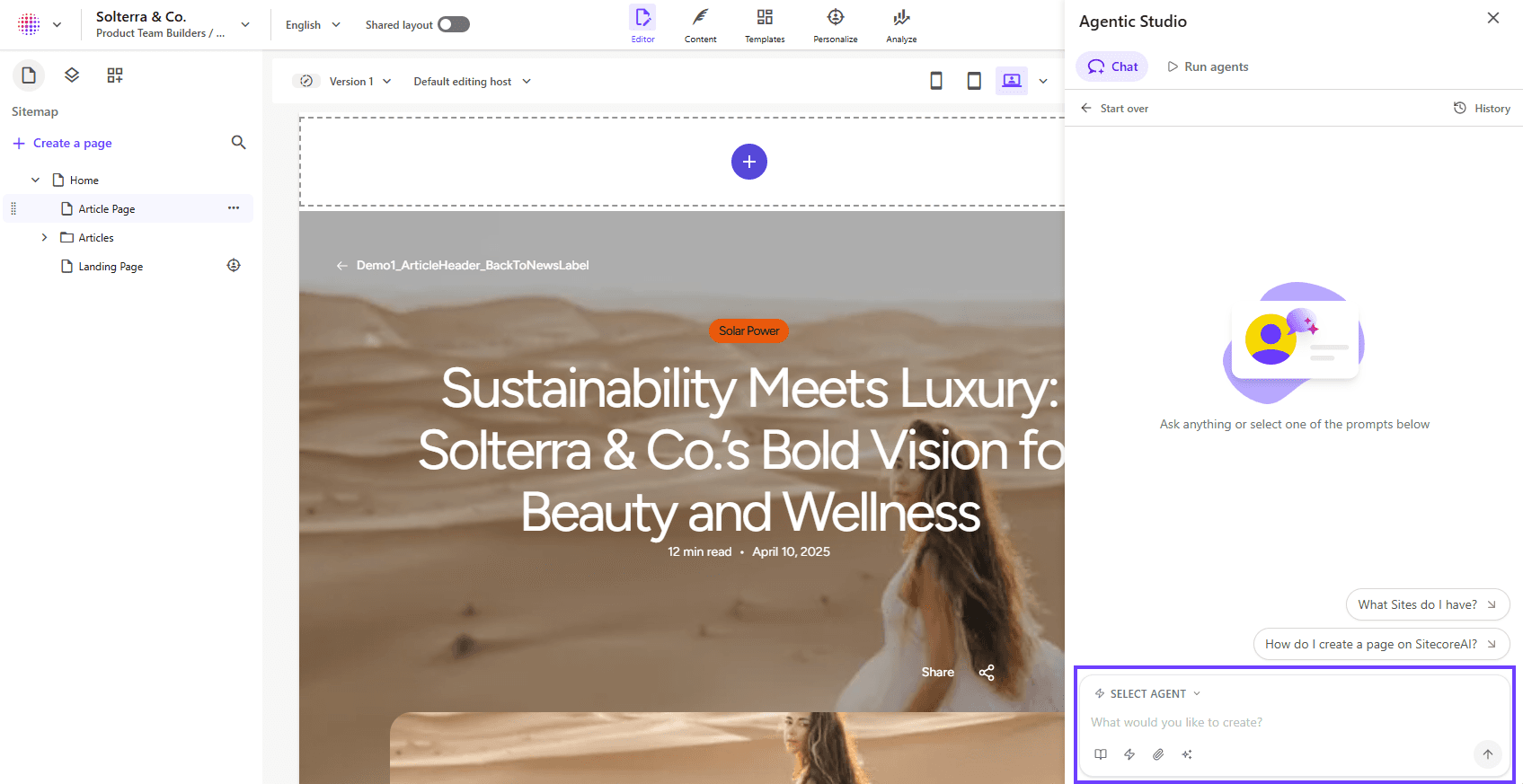 Chat interface in Page builder