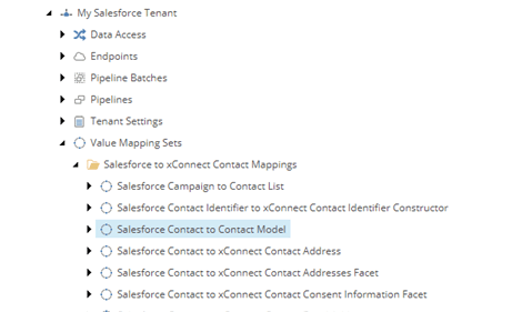 Salesforce contact to contact model value mapping set in content tree