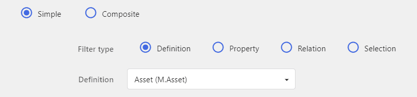 System filter settings for the Asset (M.Asset) definition