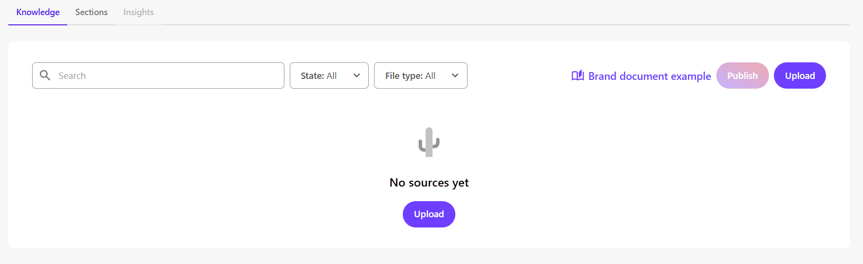 Click Upload to add brand documents to your brand kit.
