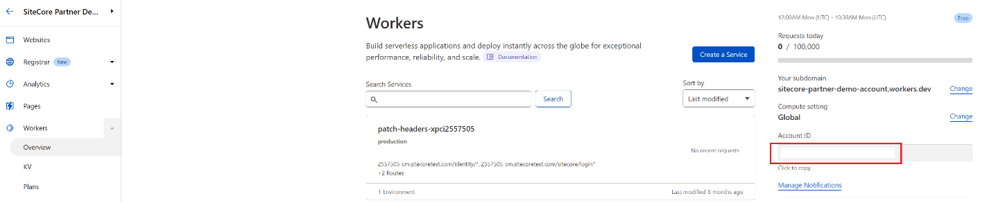 Cloudflare workers overview with the account ID
