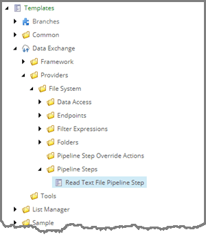 Read text file pipeline step template highlighted in content tree