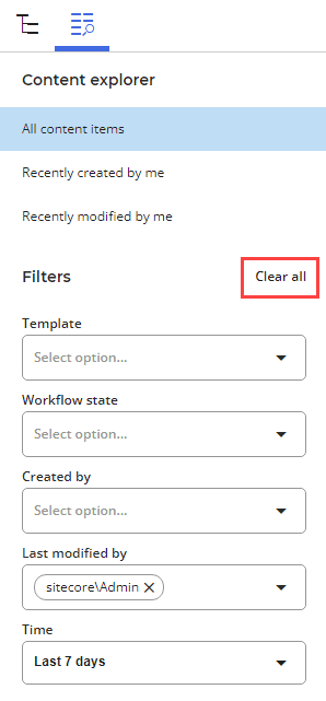 The filters in the left-hand panel of Content Explorer.