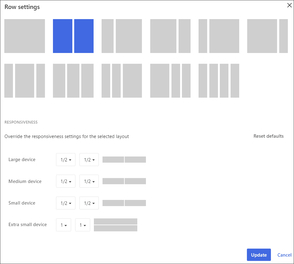 Row settings dialog box