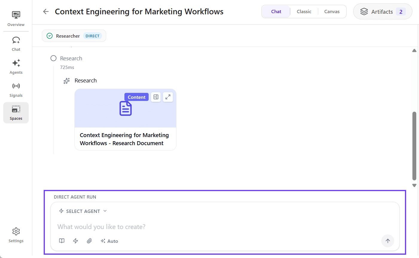 Chat interface in a space