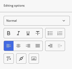 The rich text formatting tools in the right-hand pane