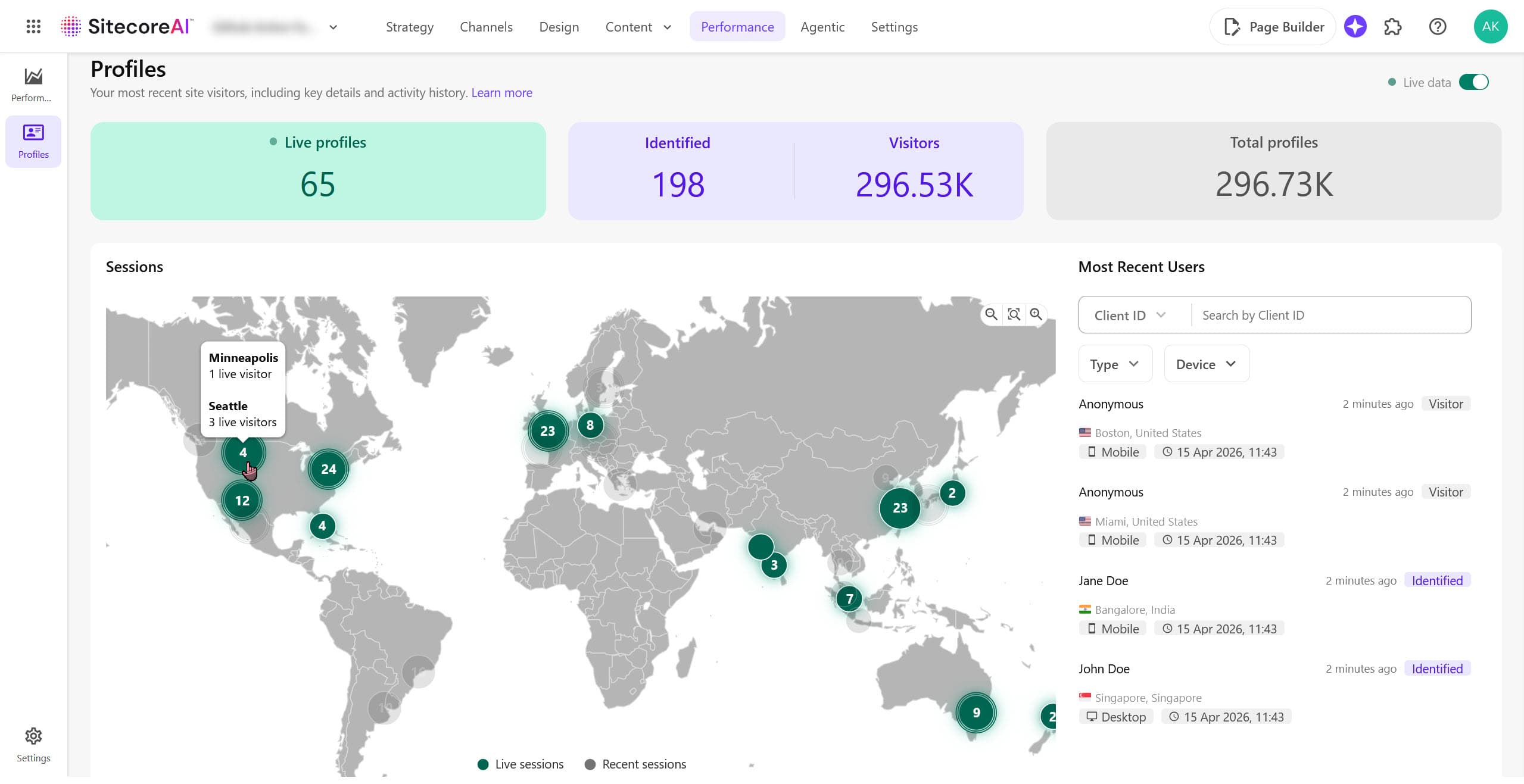 The Profiles page in SitecoreAI