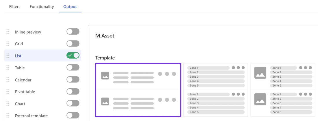 Default list template selected