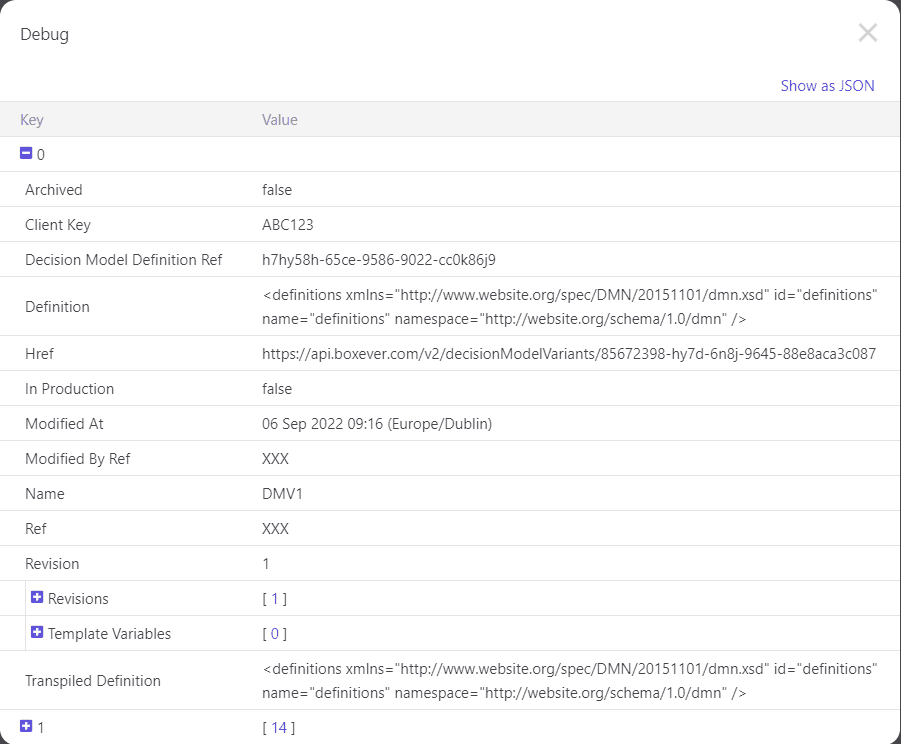 Viewing debug mode in table format. Viewing debug mode in table format.