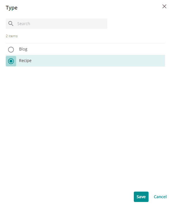 Select recipe content type Select recipe content type