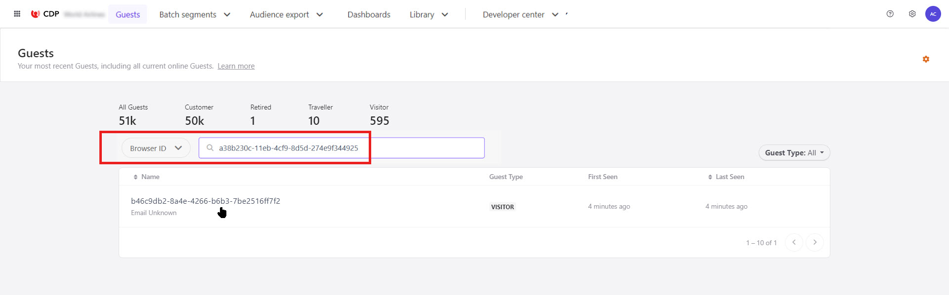 Search field in the Guests screen.