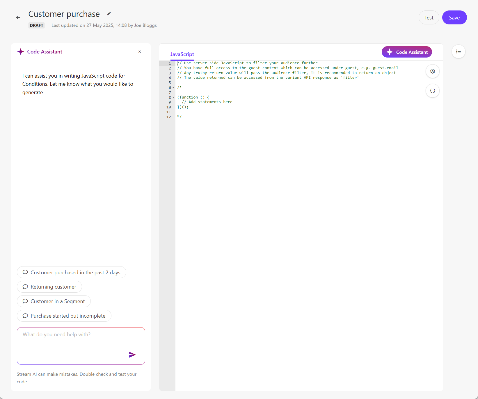 Click Code Assistant to open the left-hand pane.