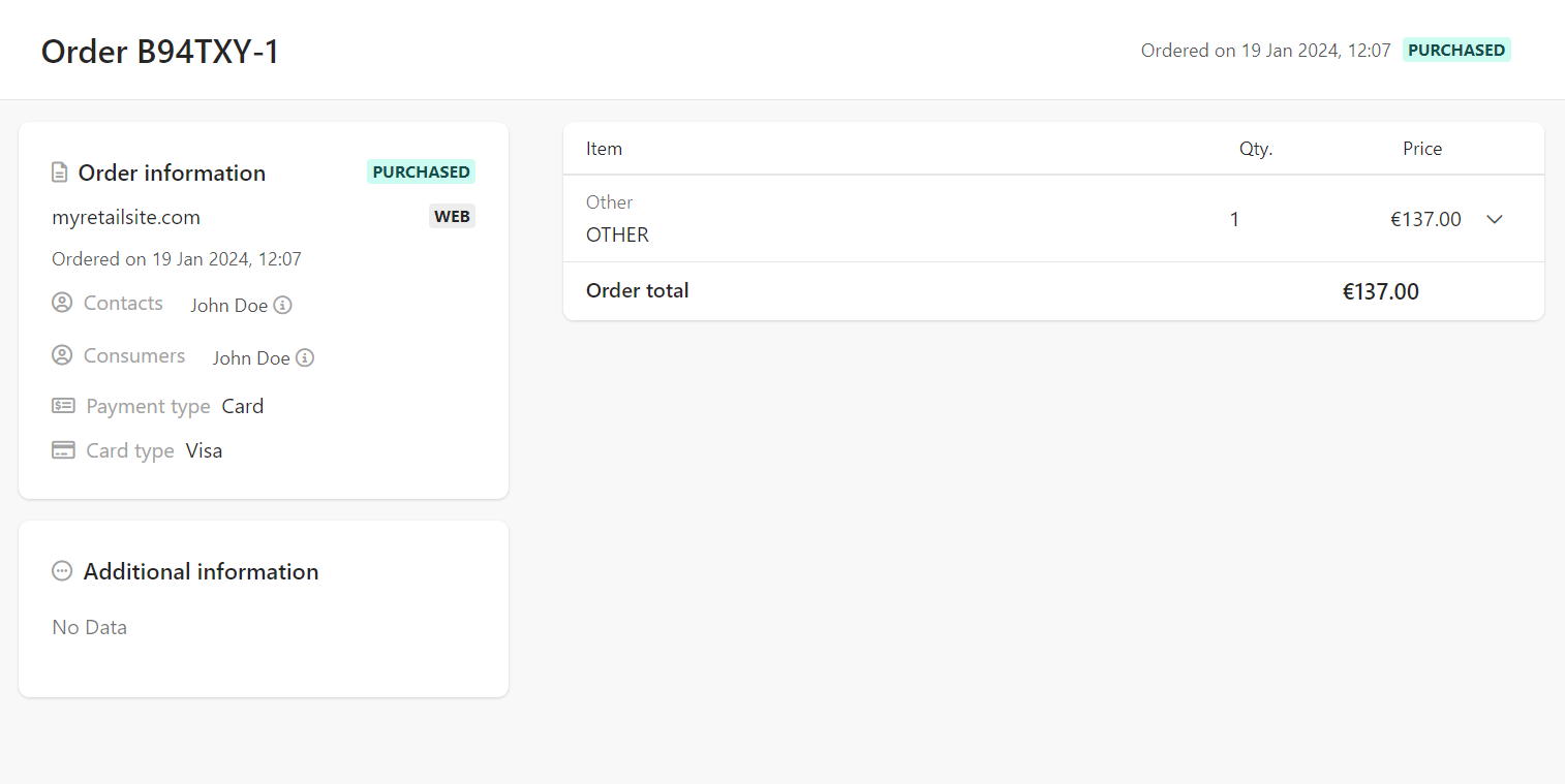 The Order Details page includes order information and any data extensions related to it. The Order Details page includes order information and any data extensions related to it.