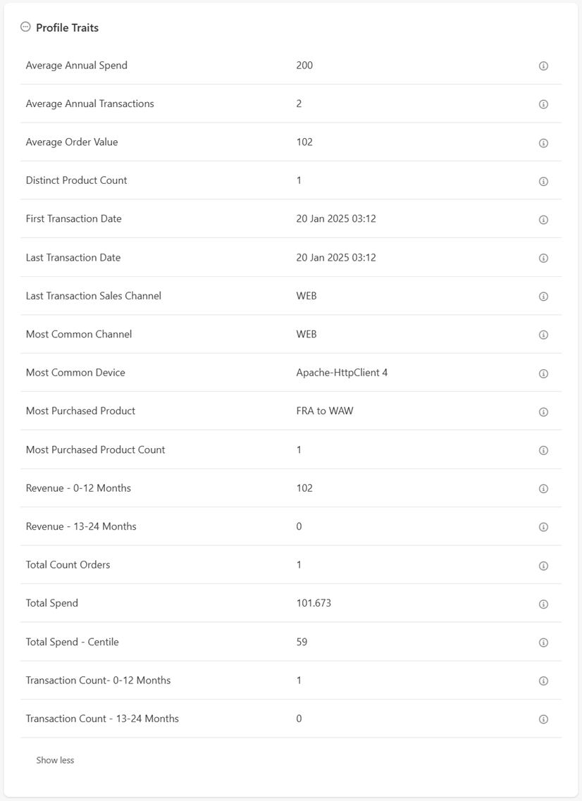 Click Show all to view the full list of profile traits in CDP.