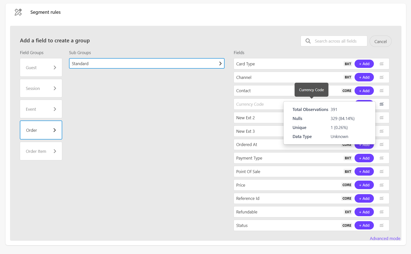 Viewing embedded analytics in batch segmentation.
