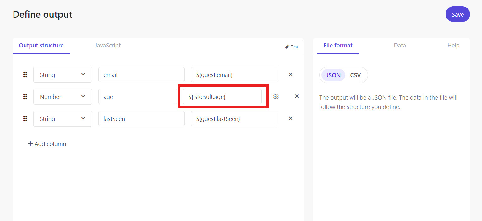 Including the computed data from the JavaScript in the output structure. Including the computed data from the JavaScript in the output structure.