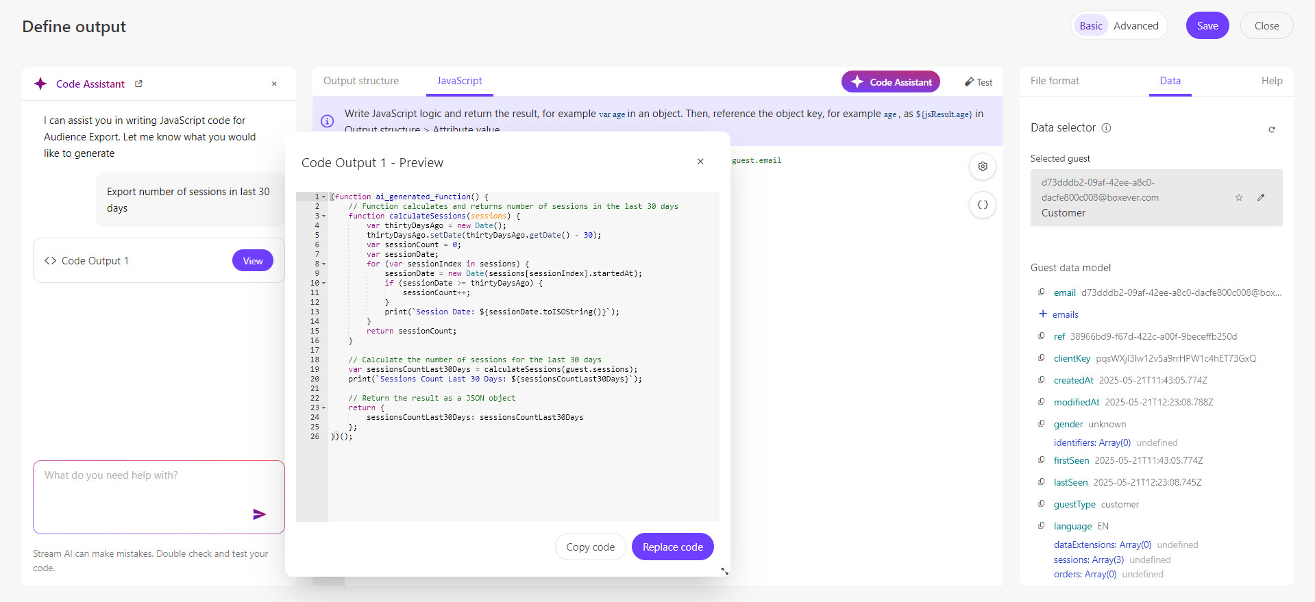 The AI-generated code is labeled with a version number in the left-hand pane. The AI-generated code is labeled with a version number in the left-hand pane.