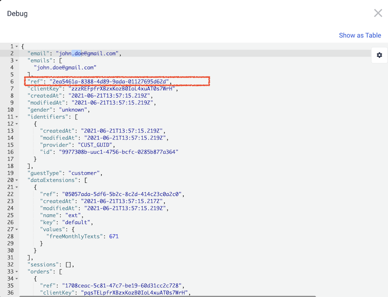 Viewing debug mode in JSON format. Viewing debug mode in JSON format.