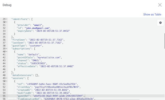 Identifiers object in the guest profile