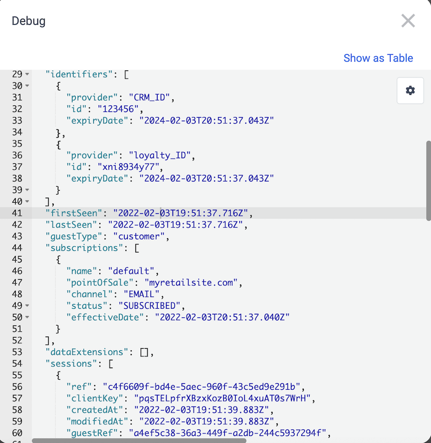 Identifiers object in the guest profile