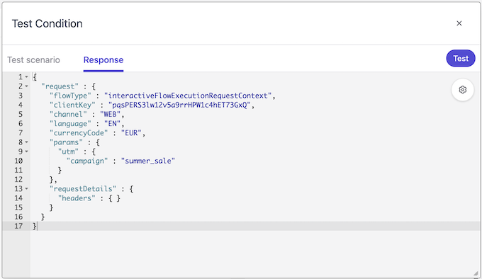 Parameters in the test response