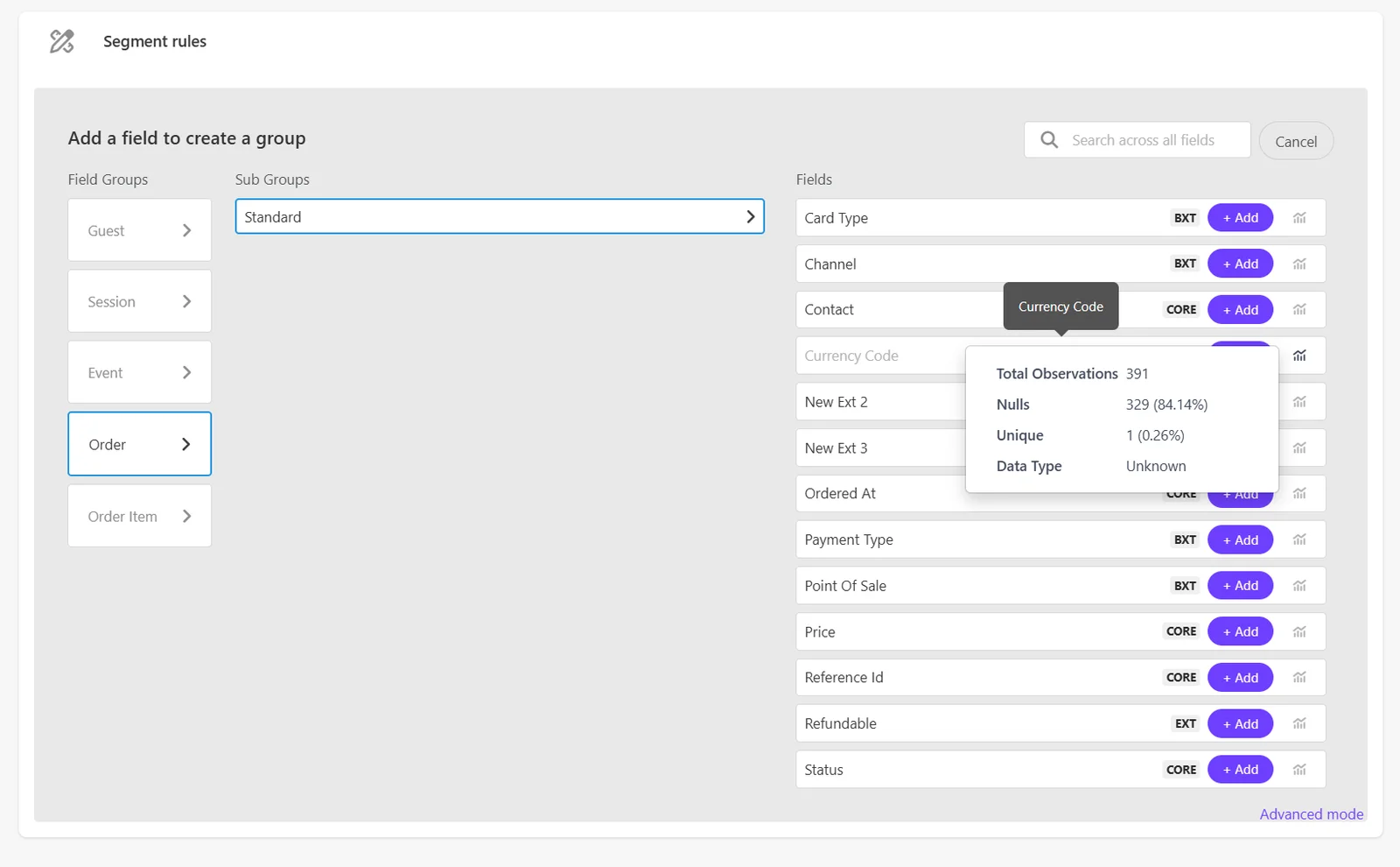 Viewing embedded analytics in batch segmentation.