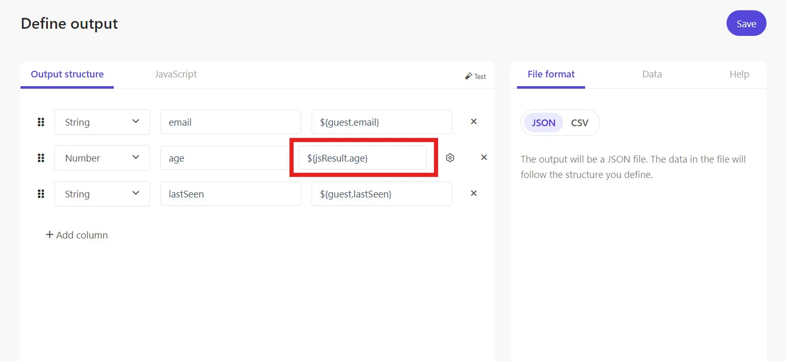 Including the computed data from the JavaScript in the output structure. Including the computed data from the JavaScript in the output structure.