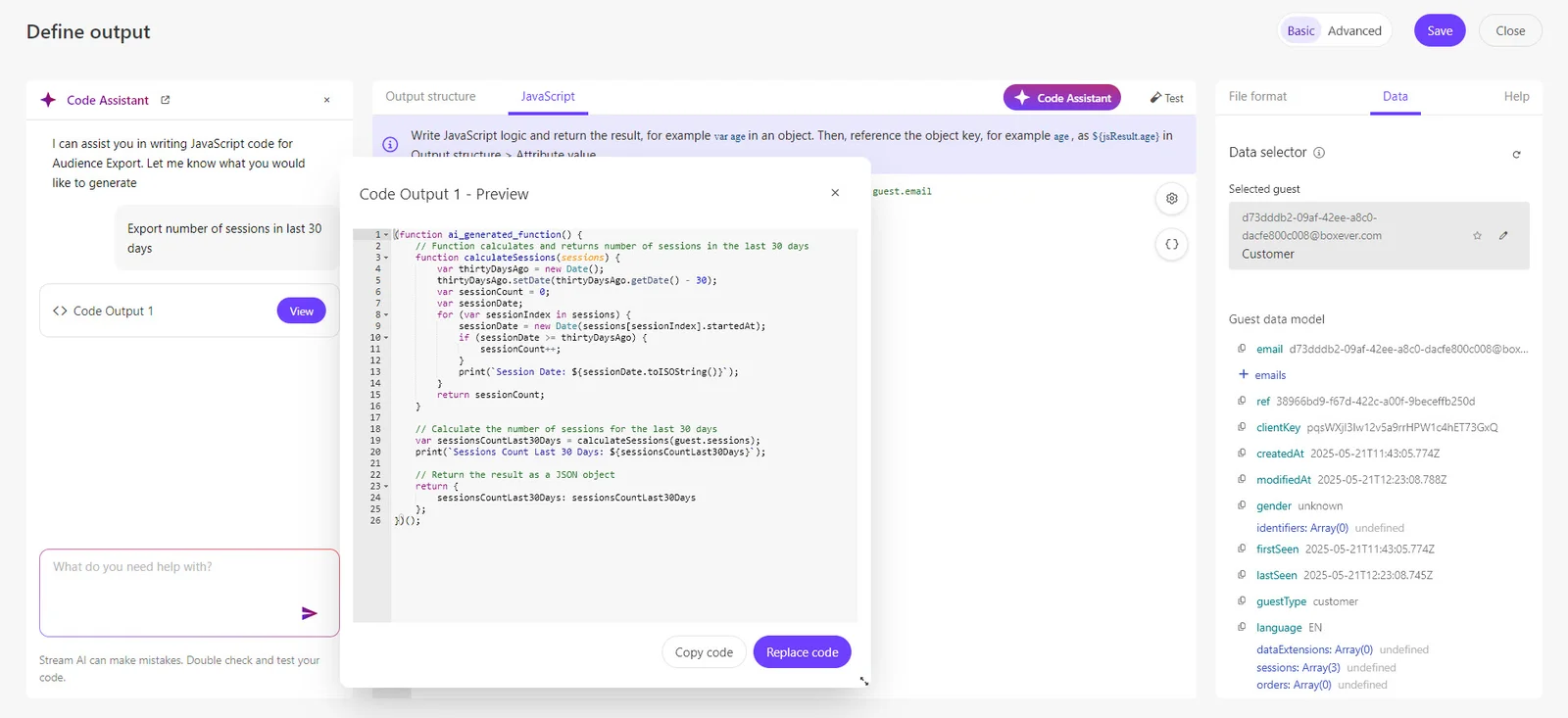 The AI-generated code is labeled with a version number in the left-hand pane. The AI-generated code is labeled with a version number in the left-hand pane.