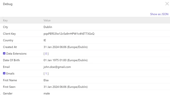 Viewing debug mode in a table format.