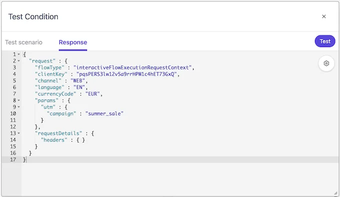 Parameters in the test response