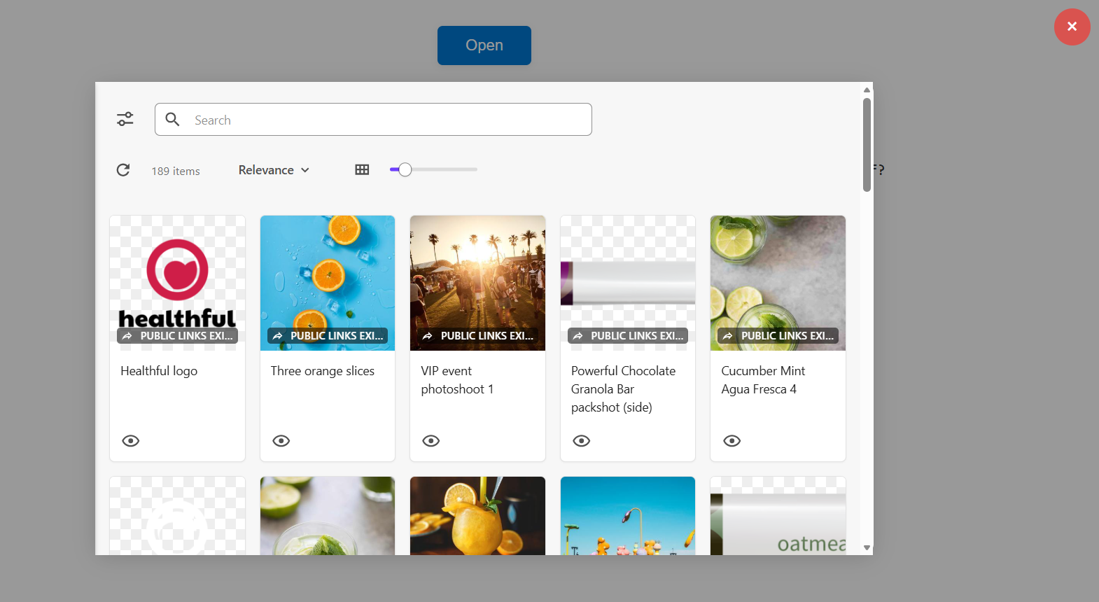 The Content Hub asset picker embedded in an external app.