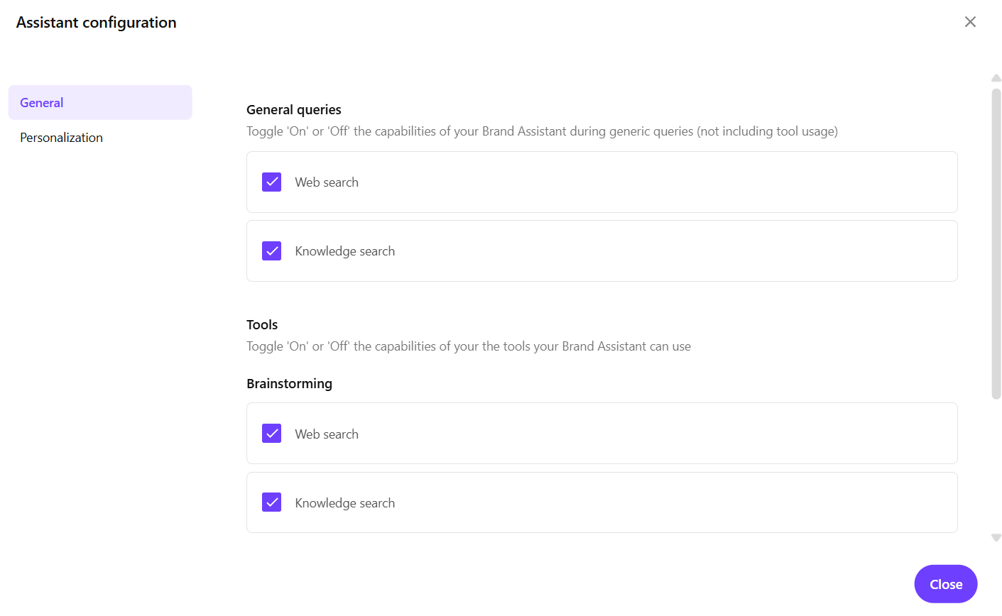 Use the General tab on the Assistant Configuration dialog to select the information sources. Use the General tab on the Assistant Configuration dialog to select the information sources.