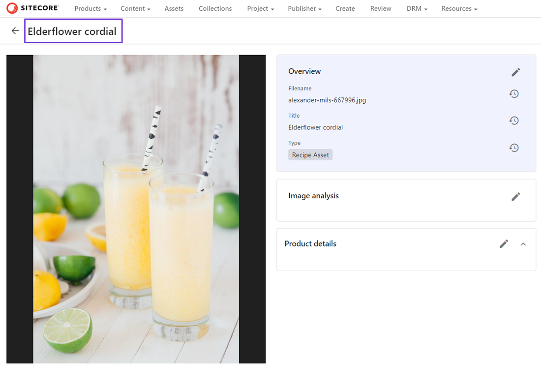 A title page component example based on a dynamic entity header