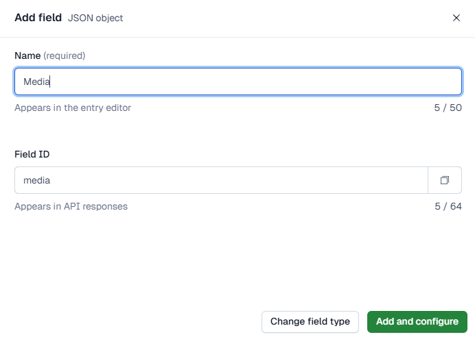 Dialog to add a new JSON object field