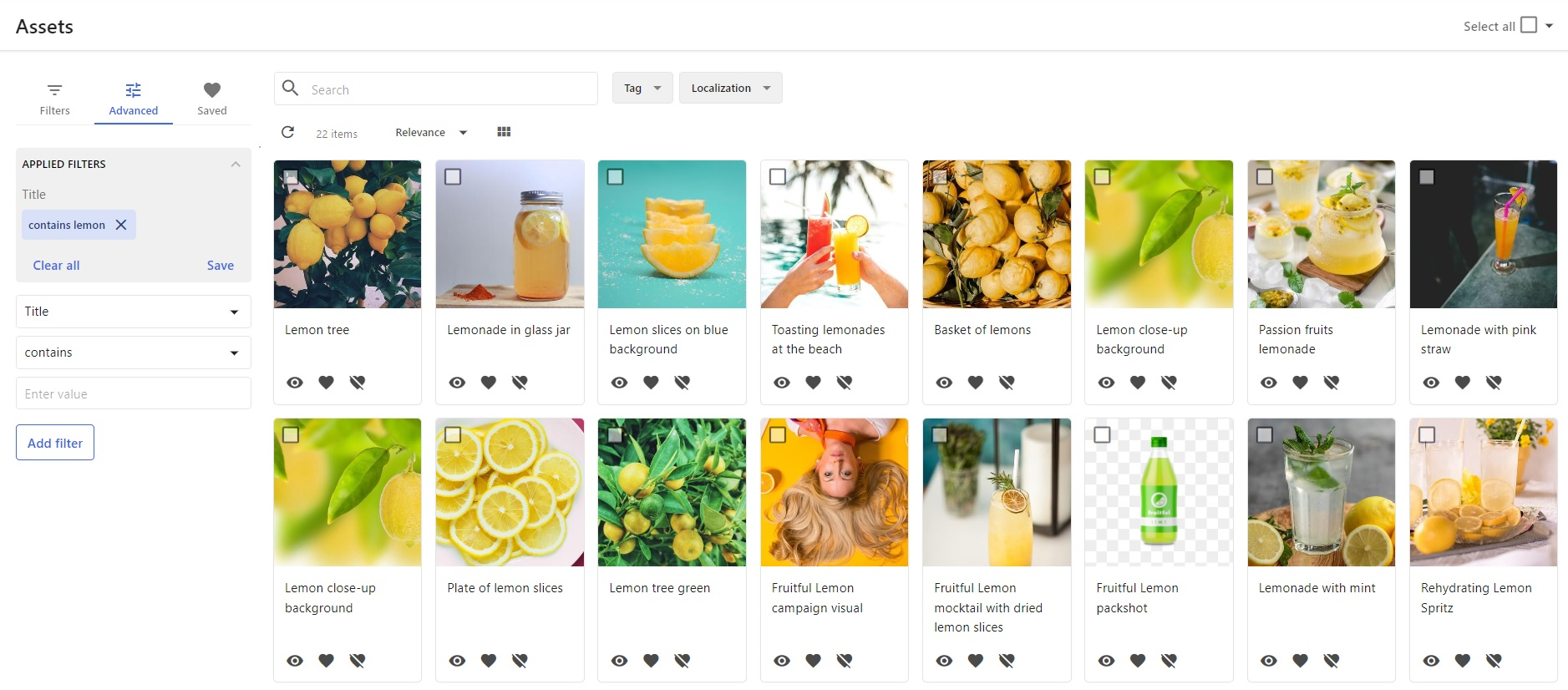 Advanced filter on the assets page Advanced filter on the assets page