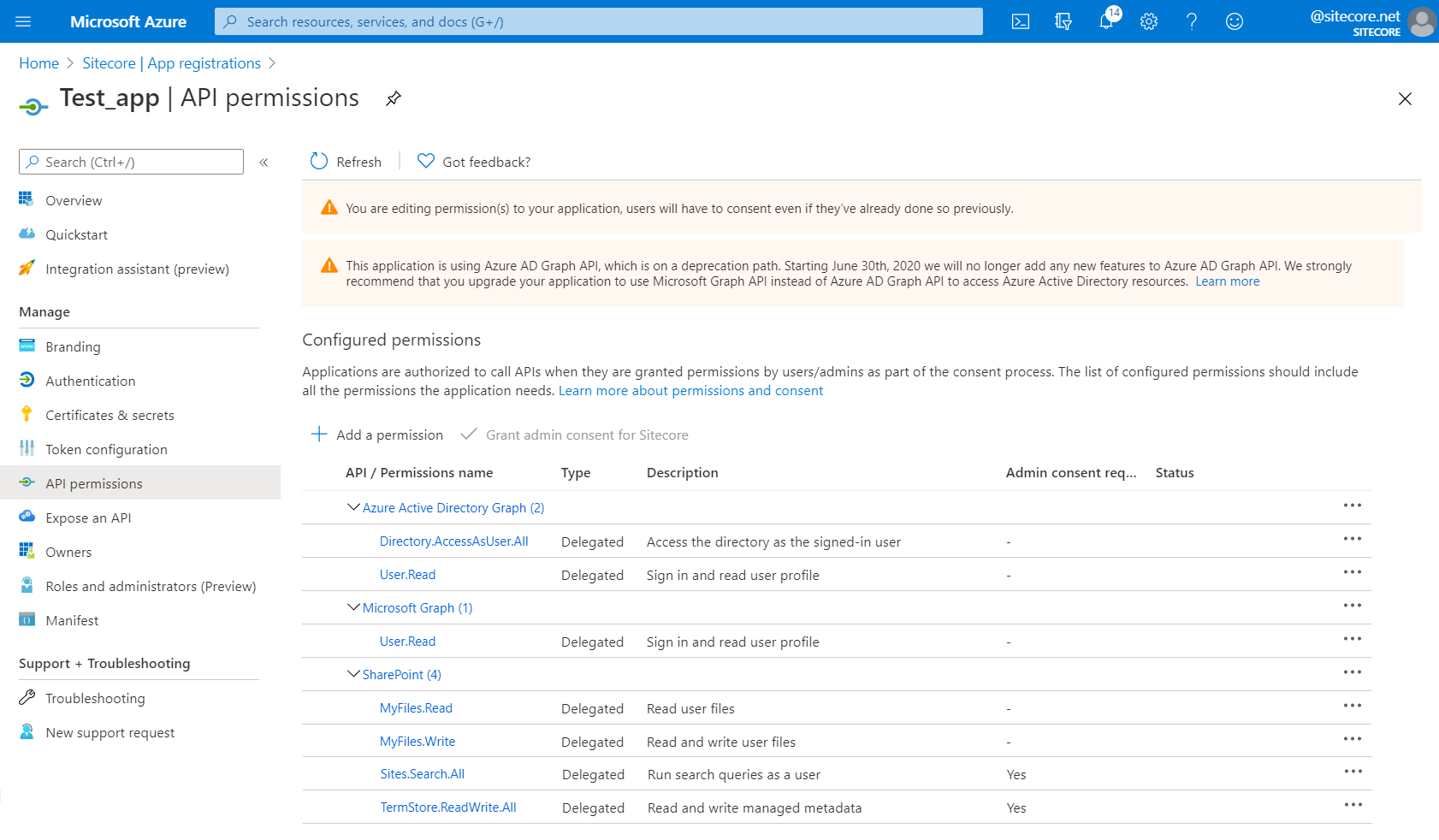api delegated permissions completed