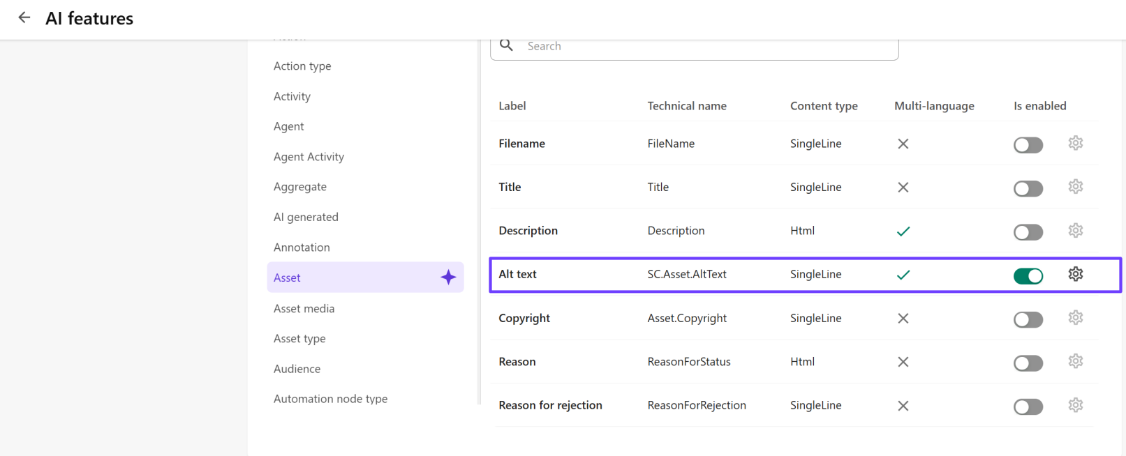 Asset entity definition with Alt text enabled Asset entity definition with Alt text enabled