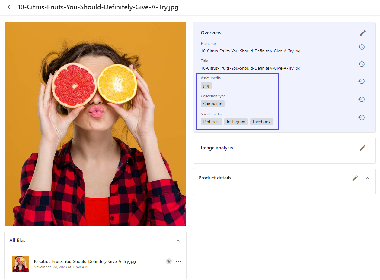 Changes visible on the asset details page
