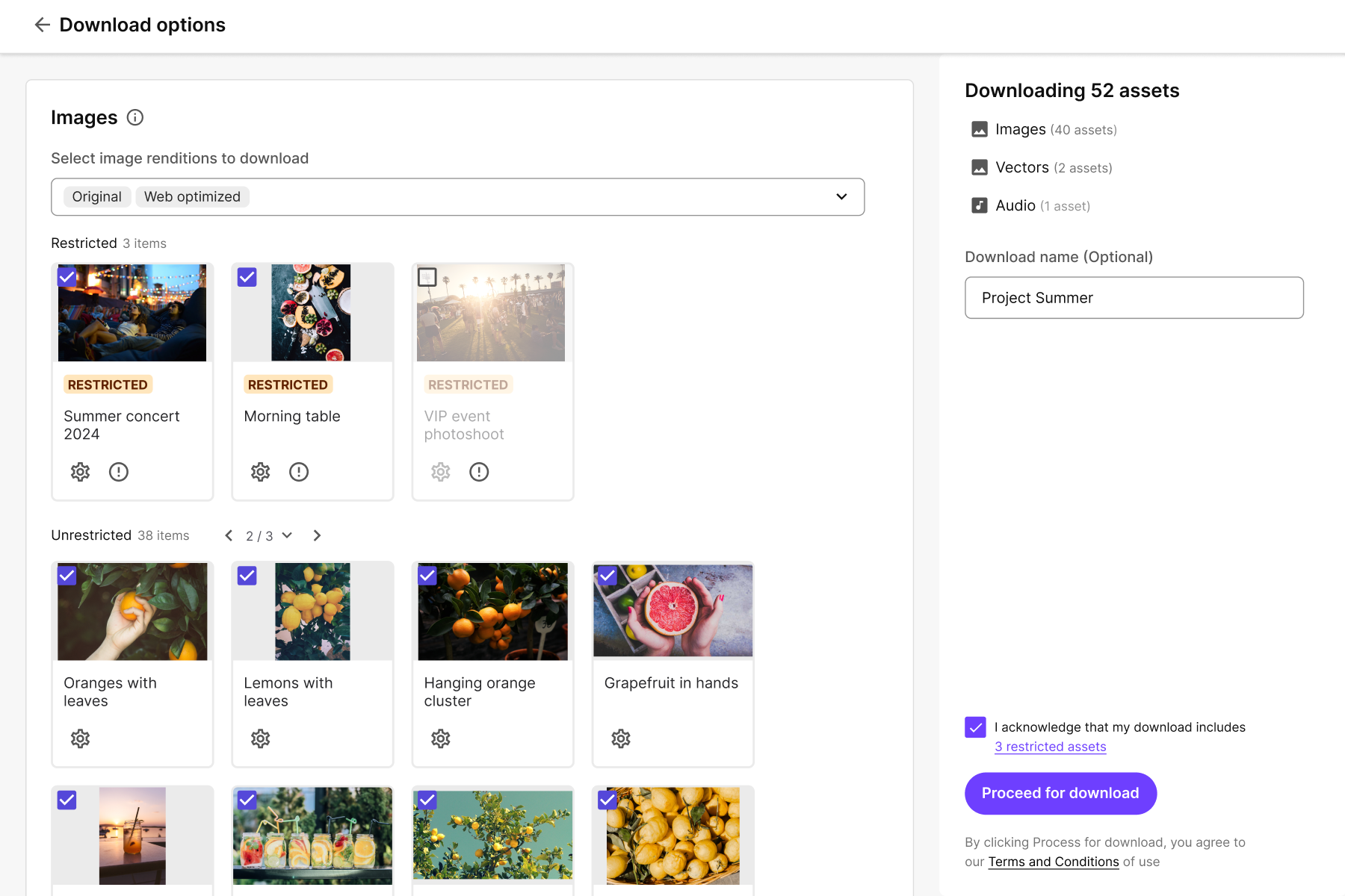 Example of the Download options page.