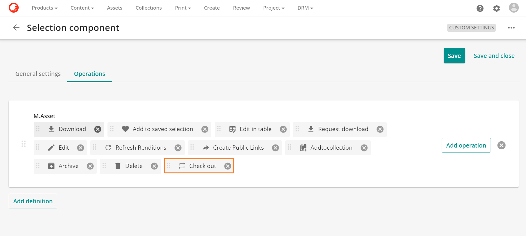 checkout operation included on selection component